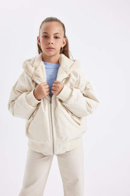 Двустороннее пальто с капюшоном для девочек - Defacto фото 7