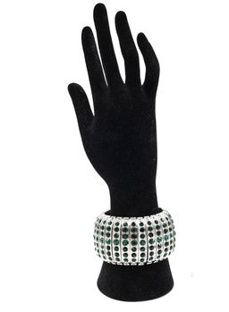 Металлический широкий браслет с цирконом цв.зеленый