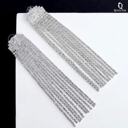 Серьги висячие со стразами Водопады полукруг, цвет белый в серебре, 11см - Queen fair фото 4