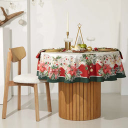 Скатерть Этель Рождественский венок, d=220 см, 100% хл, саржа 190 г/м2  фото 2