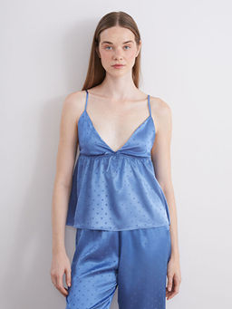V Yaka Puantiyeli Kad?n Saten Pijama Tak?m?