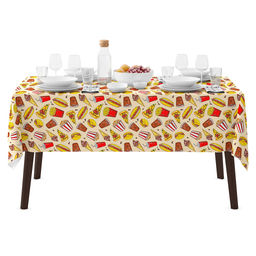 Скатерть 145х145см Фаст Фуд, длина стола до 110см, на 4 персоны, рогожка, хлопок Комфорт 171г/м2, упаковка классическая 28х41см, Домашняя мода (Россия)
