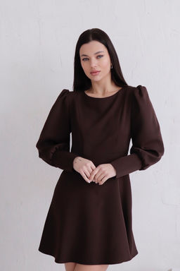 Платье с высокими манжетами тёмно-коричневое - Martichelli фото 2