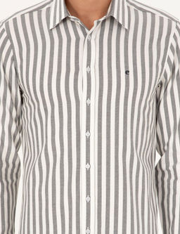 Gri Slim Fit _izgili Pamuk G_mlek