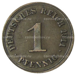 Монета 1 пфенниг 1911 года Е Германия