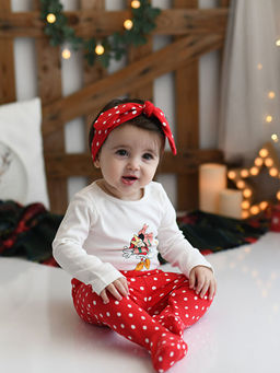 Bisiklet Yaka Uzun Kollu Minnie Mouse Bask?l? K?z Bebek 3l? Tak?m