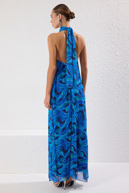 TRENDYOLMILLA Cok Renkli Soyut Desenli Astarl? Sifon Dokuma Uzun S?k Abiye Elbise TPRSS25AE00126 фото 10