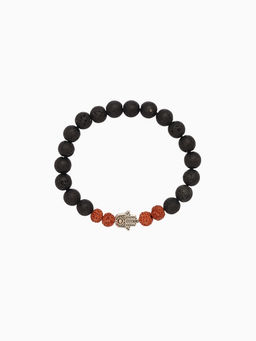 Браслет «Хамса», лава, рудракша, длина 18 см, чёрный, коричневый
