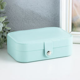 Шкатулка кожзам для украшений Матовая гладь бирюзовая 16х11х5 см