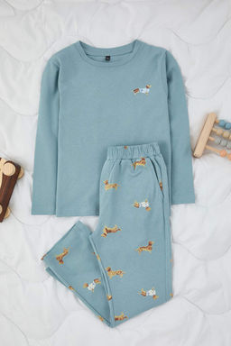 Mavi Erkek Cocuk 100% Pamuk Animal Bask?l? Regular Orme Pijama Tak?m? TKDAW26PT00005 - Trendyolmilla фото 2