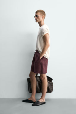 BERMUDA RELAXED FIT 100% LINO / Burdeos - Zara фото 4