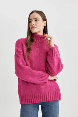 Свитер-туника с высоким воротником оверсайз - Defacto фото 4