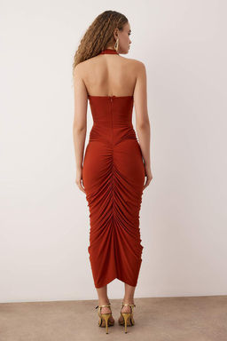 Koyu Tarc?n Buzgulu Midi Kokteyl Elbise TPRAW26EL00077/Tarc?n - Trendyolmilla фото 4