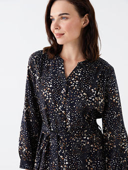 Ka??k Yaka Desenli Uzun Kollu Kad?n G?mlek Elbise