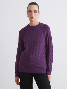 Bisiklet Yaka Kendinden Desenli Kad?n Triko Kazak