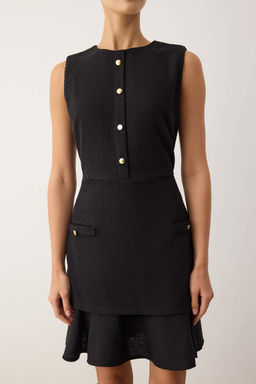 Siyah Dugmeli K?sa / Mini Tuvit Dokuma Elbise TWOAW26EL00068 - Trendyolmilla фото 3