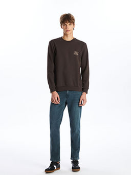 Bisiklet Yaka Bask?l? Erkek Kal?n Sweatshirt