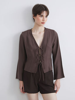 V Yaka Modal Kar???ml? Ba?lamal? Bluz