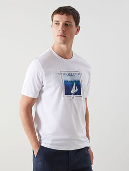 Bisiklet Yaka K?sa Kollu Bask?l? Penye Erkek Ti??rt