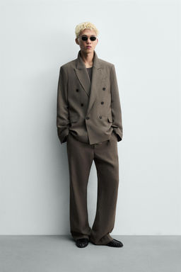 BLAZER CRUZADA TRAJE VISCOSA - LINO / Marr?n / Topo