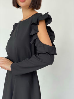 Martichelli Платье из микрошифона с открытыми плечами чёрное  фото 5