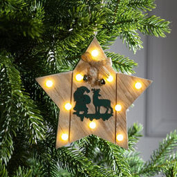 Ёлочная игрушка Звезда с Дедом Морозом и оленем, 16х16х3, от батареек АААx2, свечение тёплое белое