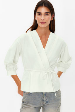 Tas Kruvaze Baglama Detayl? Dokuma Bluz TWOSS21BZ0287