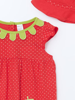 ?ilek Desenli K?z Bebek ?apka ve Tulum 2li Tak?m