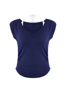 Lacivert Vucuda Oturan Ikili Gorunumlu V Yaka K?sa Kollu Pamuk Ribana Orme Bluz TWOSS26BZ00101 - Trendyolmilla фото 7