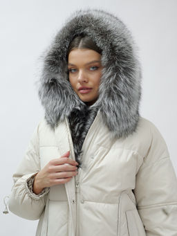 с чернобуркой ПРЕМИУМ класса Полупальто куртка зимняя коричневого цвета  бежевого цвета - Mtforce фото 7