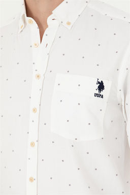 Мужская рубашка с длинным рукавом цвета экрю - U.s. polo assn фото 7