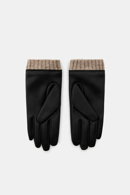 GUANTES EFECTO PIEL CON LANA / Negro - Zara фото 3