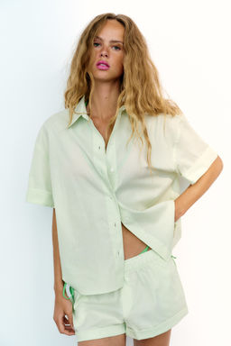CAMISA OVERSIZE POPEL?N RAYAS / Verde/Blanco