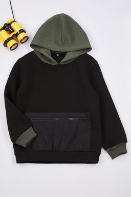 Siyah K?z Cocuk Renk Bloklu Orme Sweatshirt TKDAW25SW00035
