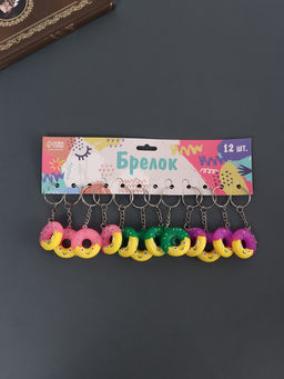 Цена за 12 шт. Брелок для ключей «Весёлый пончик», резина, 3.5×3.5 см, МИКС