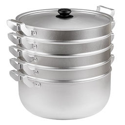 Манты-казан (мантоварка) алюминиевая 13л, д34см, h40см, s1,2-1,75мм, 4 сетки, с фланцем, матовый, металлическая крышка (Россия)