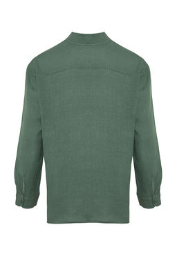 Premium Koyu Yesil %100 Keten Regular Fit Gomlek TMNSS24GO00060 - Trendyolmilla фото 8