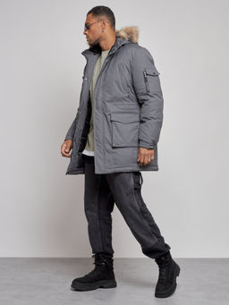 Парка мужская зимняя удлиненная с мехом темно-серого цвета 8318TC - Wonderrman фото 3