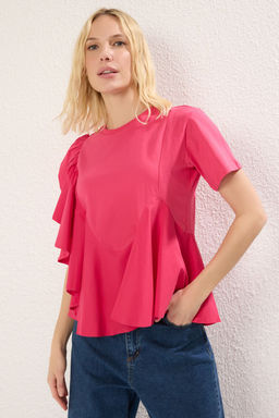Fusya Poplin F?rf?r Detayl? Regular/Normal Kesim Orme Bluz TWOSS25BZ00008