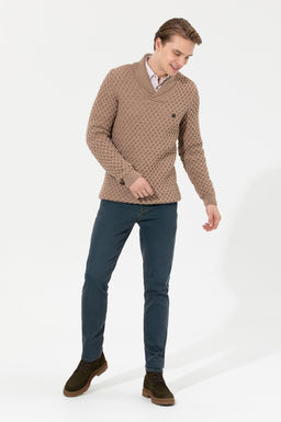 U. S. Polo Assn Мужской светло-коричневый меланжевый трикотаж с шалевым воротником - U.s. polo assn фото 2