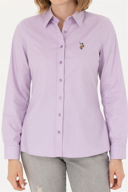 Женская сиреневая базовая рубашка с длинным рукавом - U.s. polo assn фото 6