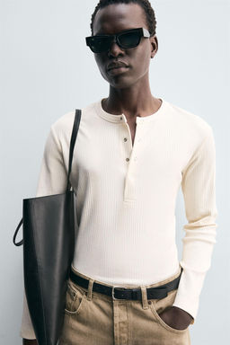 TEXTURED BUTTON-UP COLLAR T-SHIRT - Zara фото 5