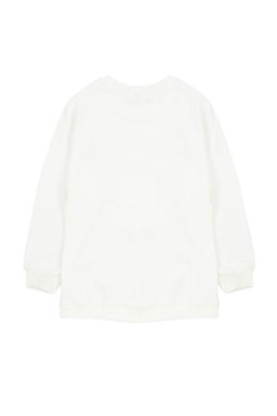 Ekru Erkek Cocuk Mevsimlik-Ince Dinozor Desenli Bisiklet Yaka Orme Sweatshirt TKDAW25SW00005