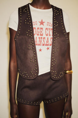 STUDDED FAUX SUEDE WAISTCOAT