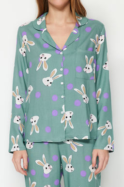 Trendyolmilla Cok Renkli Tavsan Desenli Viskon Dokuma Pijama Tak?m? THMAW21PT0048 фото 5