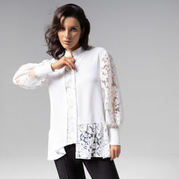 Рубашка комбинированная с кружевом, Кружевной повод