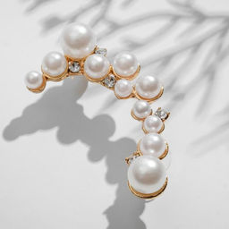 Серьга Кафф жемчужное сокровище, цвет белый в золоте - Queen fair фото 2