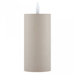 Свеча интерьерная, светодиодная на батарейках д6см h12,5(15)см, свет теплый, с мерцанием, матовый пластик, цвет бежевый, питание от 2-х батареек ААА (в комплект не входят) (Китай)