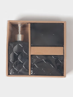 Набор для ванной «Лепесток», 3 предмета, дозатор для мыла, стакан, мыльница, чёрный