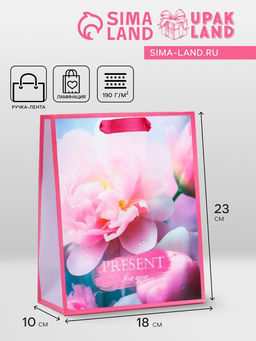 Пакет подарочный вертикальный Flowers, MS 18?23?10 см